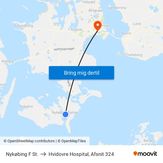 Nykøbing F St. to Hvidovre Hospital, Afsnit 324 map