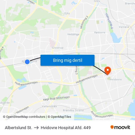 Albertslund St. to Hvidovre Hospital Afd. 449 map