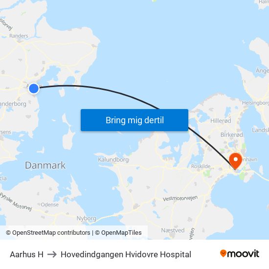 Aarhus H to Hovedindgangen Hvidovre Hospital map