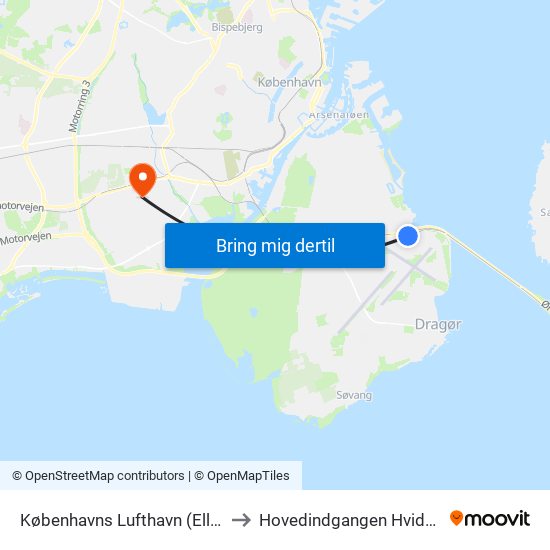 Københavns Lufthavn (Ellehammersvej) to Hovedindgangen Hvidovre Hospital map