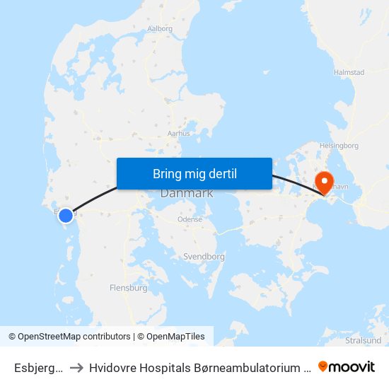 Esbjerg St. to Hvidovre Hospitals Børneambulatorium Afd. 531 map