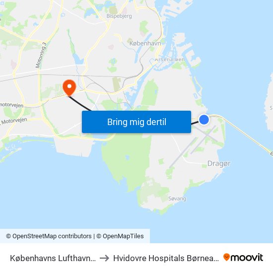 Københavns Lufthavn (Ellehammersvej) to Hvidovre Hospitals Børneambulatorium Afd. 531 map