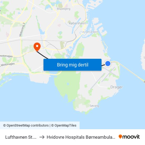 Lufthavnen St. (Metro) to Hvidovre Hospitals Børneambulatorium Afd. 531 map