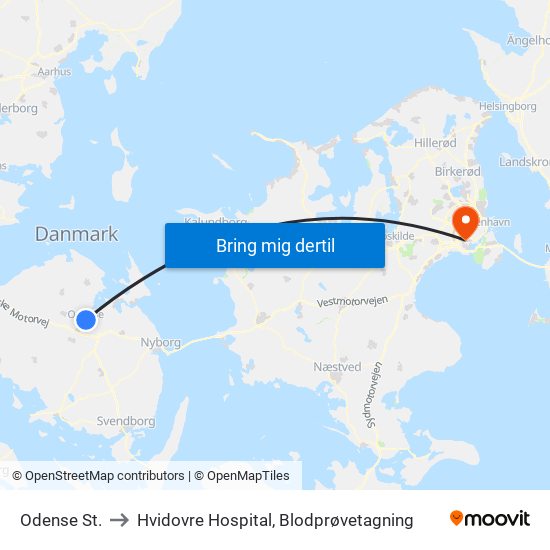 Odense St. to Hvidovre Hospital, Blodprøvetagning map