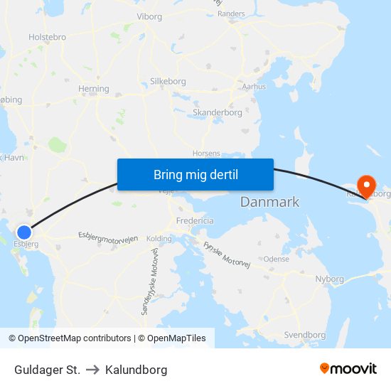 Guldager St. to Kalundborg map