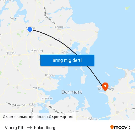 Viborg Rtb. to Kalundborg map