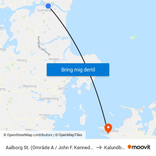 Aalborg St. (Område A / John F. Kennedys Plads) to Kalundborg map