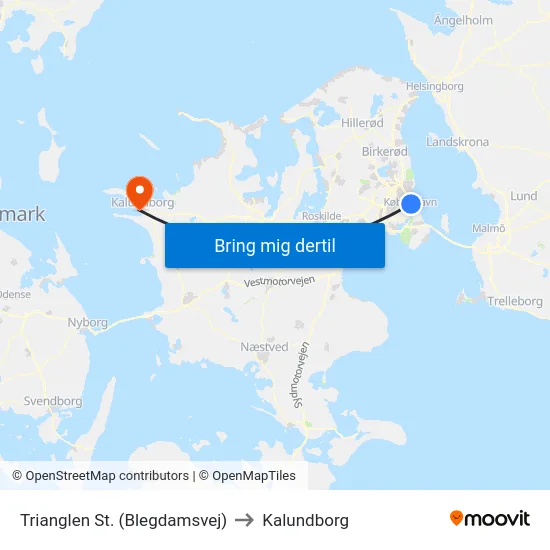 Trianglen St. (Blegdamsvej) to Kalundborg map