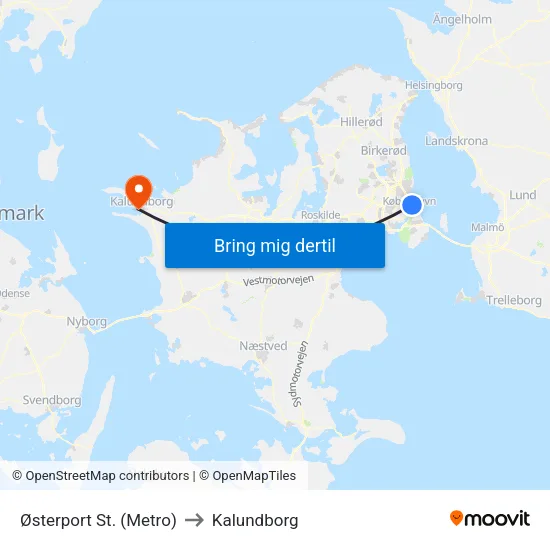 Østerport St. (Metro) to Kalundborg map