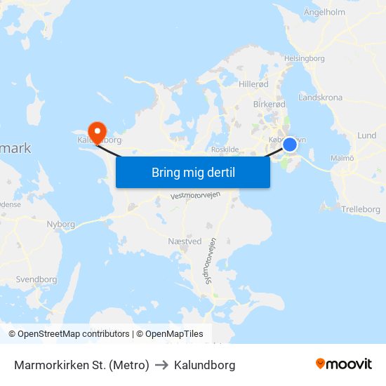 Marmorkirken St. (Metro) to Kalundborg map