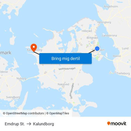Emdrup St. to Kalundborg map