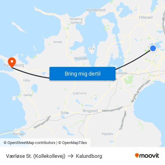 Værløse St. (Kollekollevej) to Kalundborg map