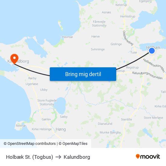 Holbæk St. (Togbus) to Kalundborg map