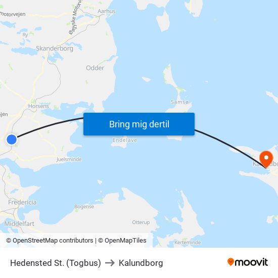 Hedensted St. (Togbus) to Kalundborg map