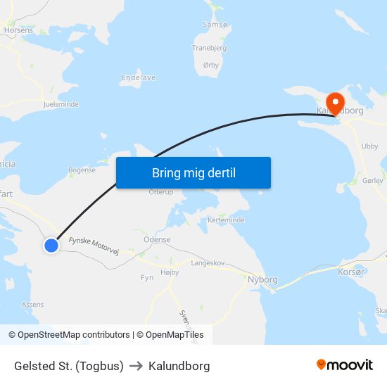 Gelsted St. (Togbus) to Kalundborg map