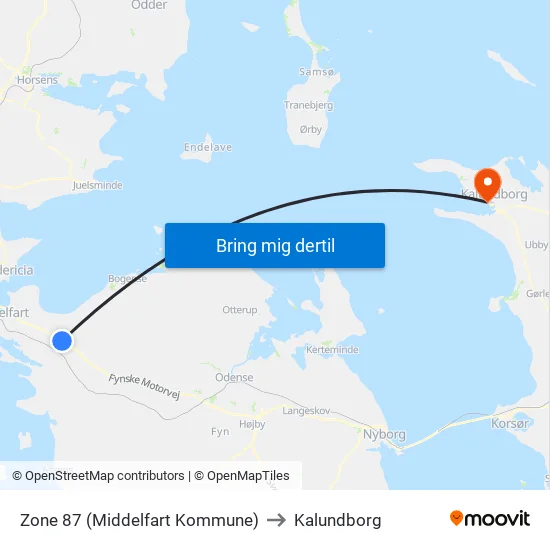 Zone 87 (Middelfart Kommune) to Kalundborg map