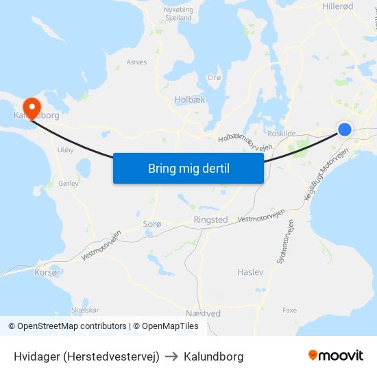Hvidager (Herstedvestervej) to Kalundborg map