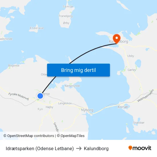 Idrætsparken (Odense Letbane) to Kalundborg map