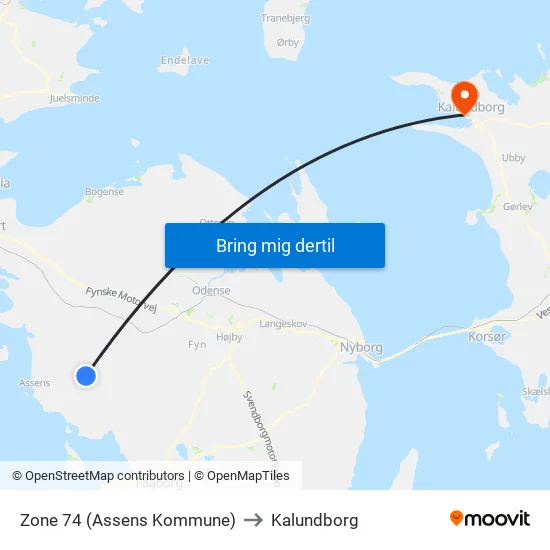 Zone 74 (Assens Kommune) to Kalundborg map