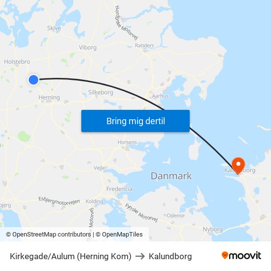 Kirkegade/Aulum (Herning Kom) to Kalundborg map