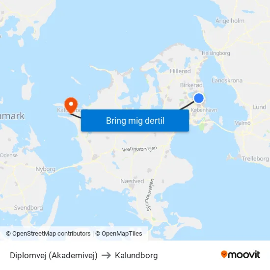 Diplomvej (Akademivej) to Kalundborg map
