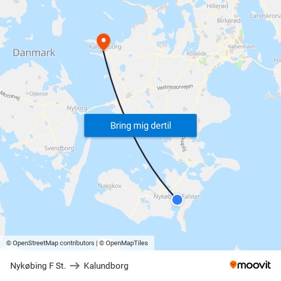 Nykøbing F St. to Kalundborg map