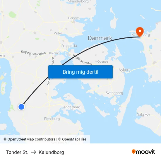 Tønder St. to Kalundborg map