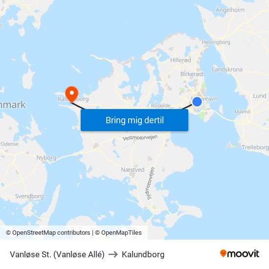 Vanløse St. (Vanløse Allé) to Kalundborg map