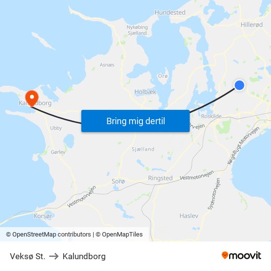 Veksø St. to Kalundborg map
