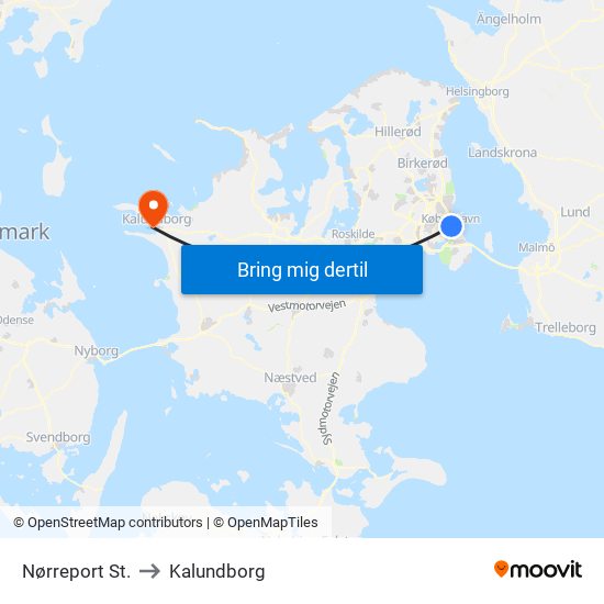 Nørreport St. to Kalundborg map