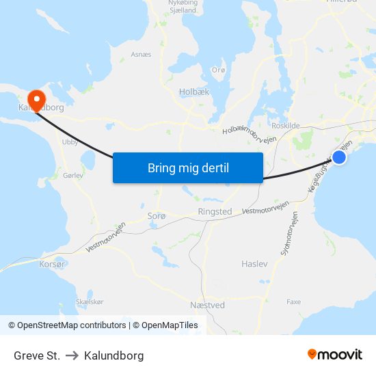 Greve St. to Kalundborg map