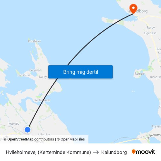 Hvileholmsvej (Kerteminde Kommune) to Kalundborg map