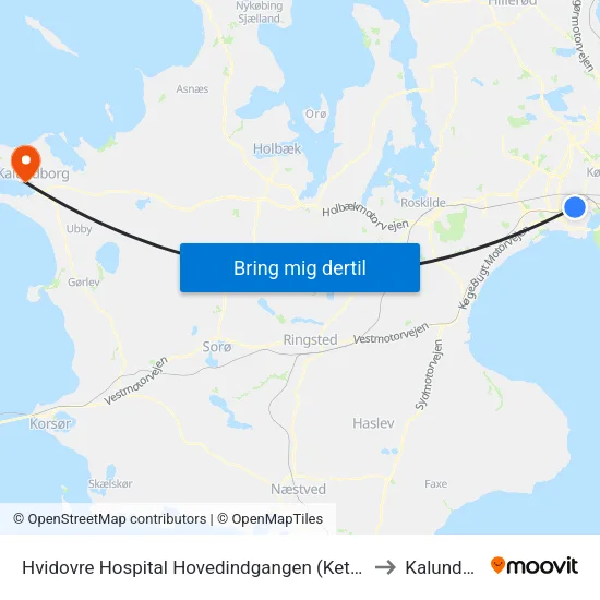 Hvidovre Hospital Hovedindgangen (Kettegård Allé) to Kalundborg map