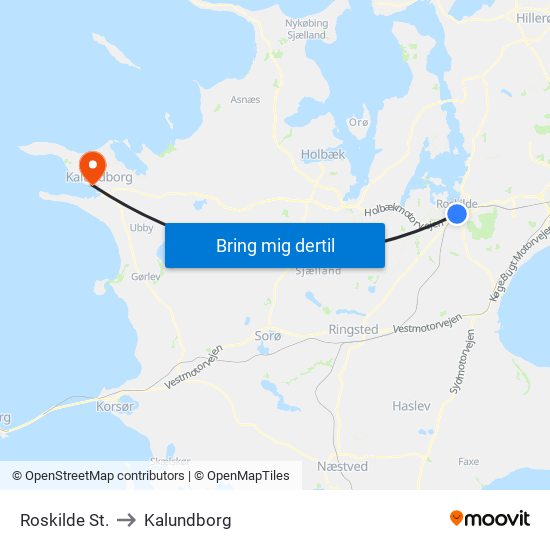 Roskilde St. to Kalundborg map