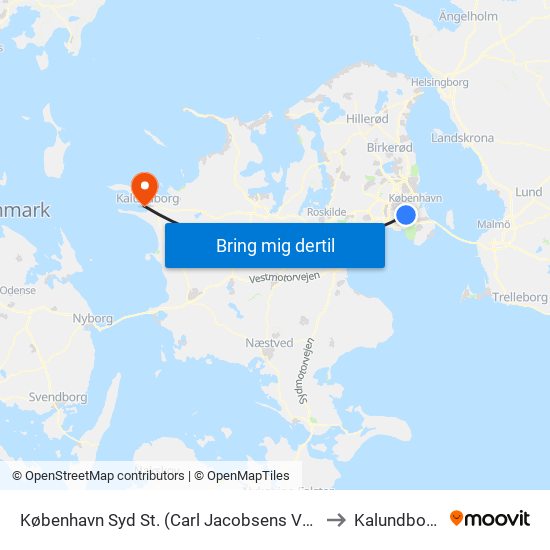 København Syd St. (Carl Jacobsens Vej) to Kalundborg map