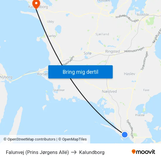 Falunvej (Prins Jørgens Allé) to Kalundborg map
