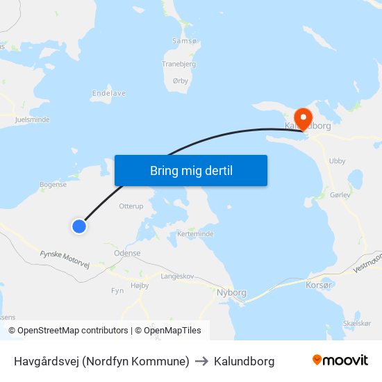 Havgårdsvej (Nordfyn Kommune) to Kalundborg map