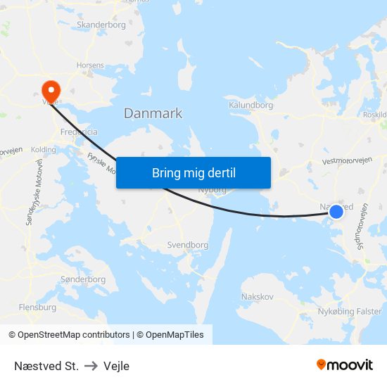 Næstved St. to Vejle map