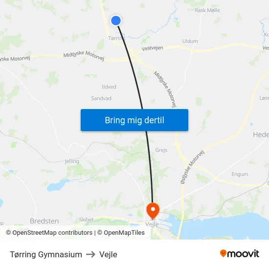 Tørring Gymnasium to Vejle map
