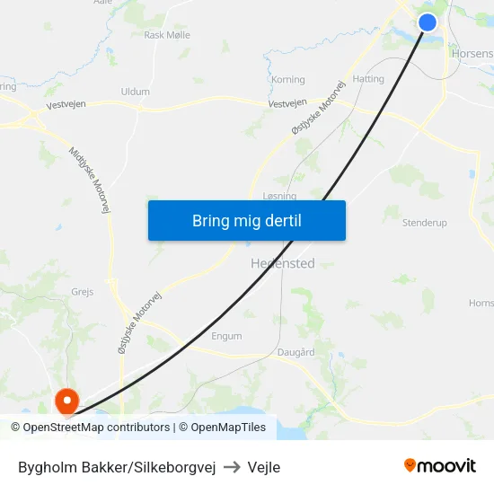 Bygholm Bakker/Silkeborgvej to Vejle map