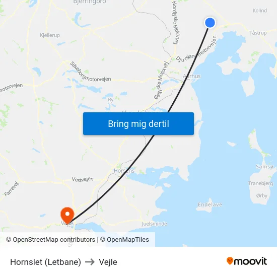 Hornslet (Letbane) to Vejle map
