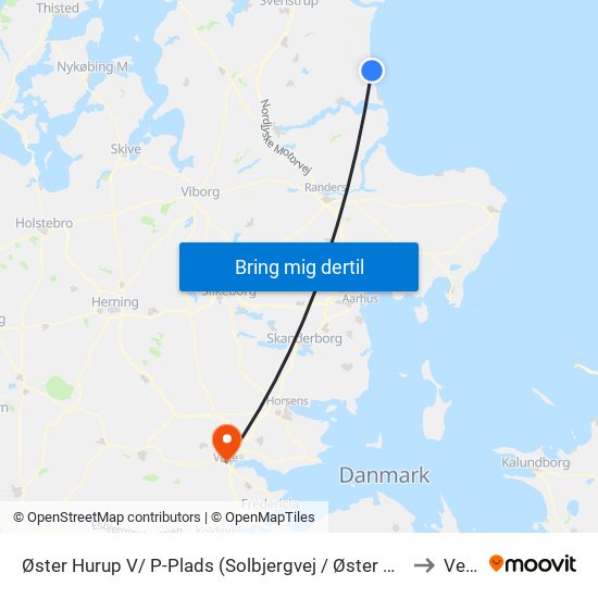 Øster Hurup V/ P-Plads (Solbjergvej / Øster Hurup) to Vejle map