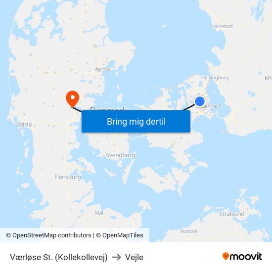 Værløse St. (Kollekollevej) to Vejle map