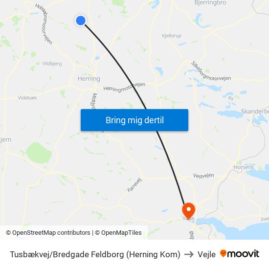 Tusbækvej/Bredgade Feldborg (Herning Kom) to Vejle map