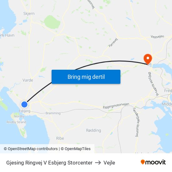 Gjesing Ringvej V Esbjerg Storcenter to Vejle map