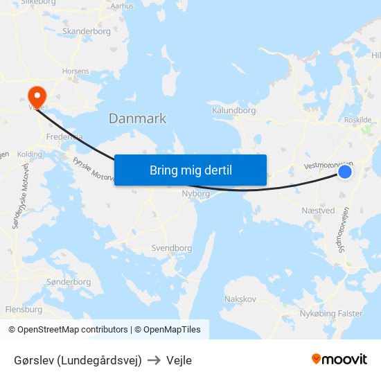Gørslev (Lundegårdsvej) to Vejle map