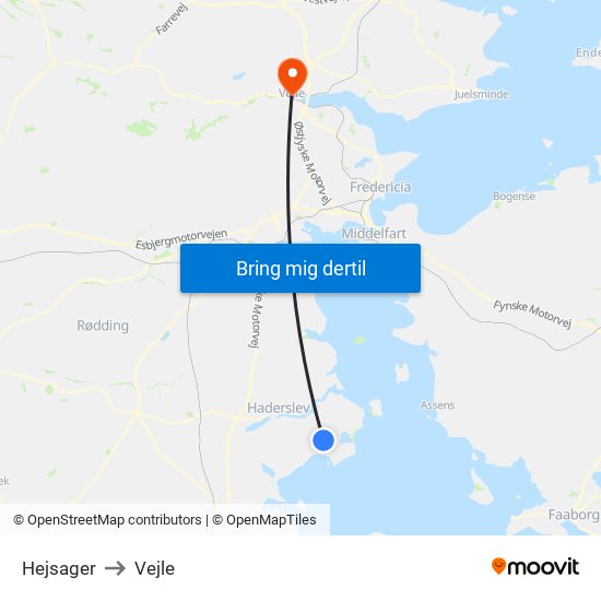 Hejsager to Vejle map