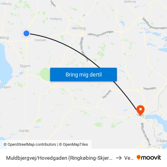 Muldbjergvej/Hovedgaden (Ringkøbing-Skjern Kom) to Vejle map