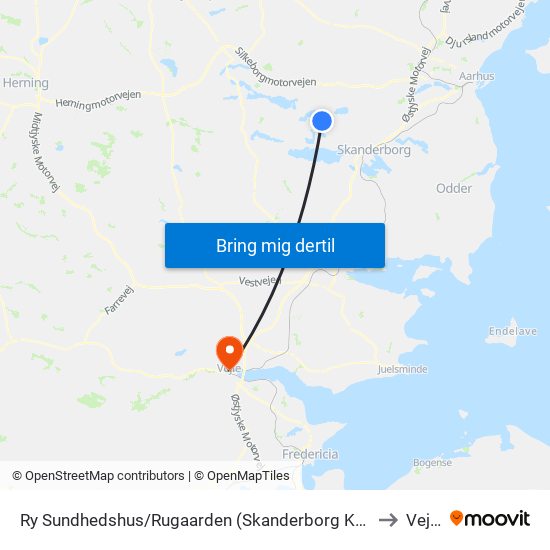 Ry Sundhedshus/Rugaarden (Skanderborg Kom) to Vejle map