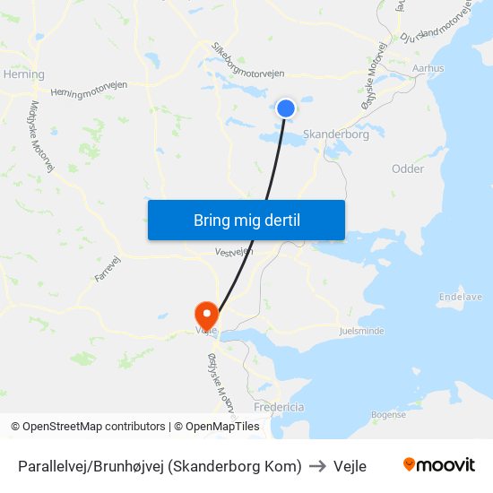 Parallelvej/Brunhøjvej (Skanderborg Kom) to Vejle map